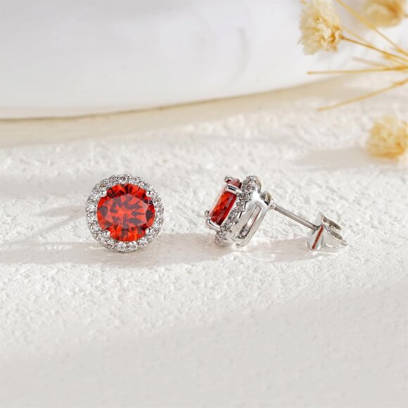 Women's Round Orange Birthstone Elegant Mall Dainty Halo Cubic Zirconia Earring - Picture 6 of 6